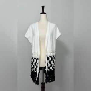 Lafayette 148 Chic White and Black Open-Front Cardigan
